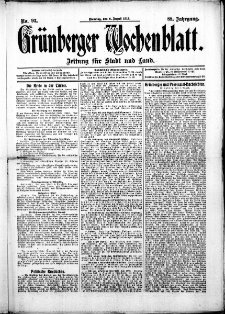 Grünberger Wochenblatt: Zeitung für Stadt und Land, No. 93. ( 6. August 1912 )