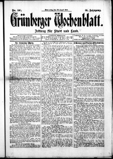 Grünberger Wochenblatt: Zeitung für Stadt und Land, No. 100. ( 22. August 1912 )