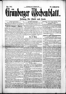 Grünberger Wochenblatt: Zeitung für Stadt und Land, No. 102. ( 27. August 1912 )