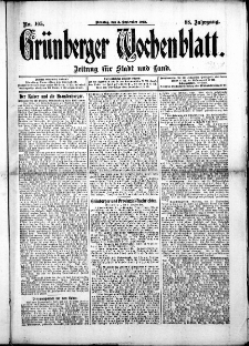 Grünberger Wochenblatt: Zeitung für Stadt und Land, No. 105. ( 3. September 1912 )