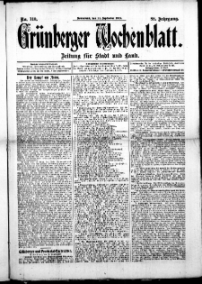 Grünberger Wochenblatt: Zeitung für Stadt und Land, No. 110. ( 14. September 1912 )