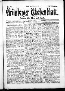 Grünberger Wochenblatt: Zeitung für Stadt und Land, No. 111. ( 17. September 1912 )