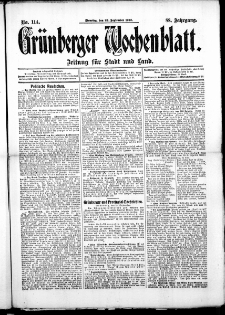 Grünberger Wochenblatt: Zeitung für Stadt und Land, No. 114. ( 24. September 1912 )