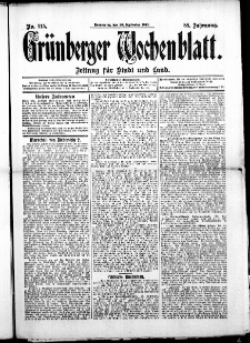 Grünberger Wochenblatt: Zeitung für Stadt und Land, No. 115. ( 26. September 1912 )