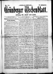 Grünberger Wochenblatt: Zeitung für Stadt und Land, No. 106. ( 28. September 1912 )