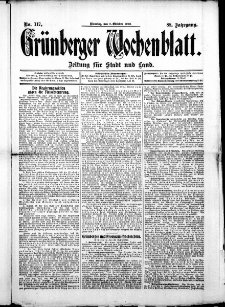 Grünberger Wochenblatt: Zeitung für Stadt und Land, No. 117. ( 1. Oktober 1912 )