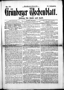 Grünberger Wochenblatt: Zeitung für Stadt und Land, No. 118. ( 3. Oktober 1912 )