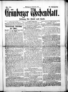 Grünberger Wochenblatt: Zeitung für Stadt und Land, No. 132. ( 5. November 1912 )