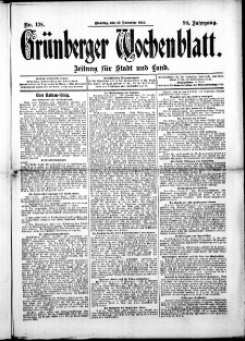 Grünberger Wochenblatt: Zeitung für Stadt und Land, No. 138. ( 19. November 1912 )