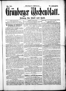 Grünberger Wochenblatt: Zeitung für Stadt und Land, No. 145. ( 5. Dezember 1912 )