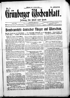 Grünberger Wochenblatt: Zeitung für Stadt und Land, No. 4. ( 6. Januar 1915 )