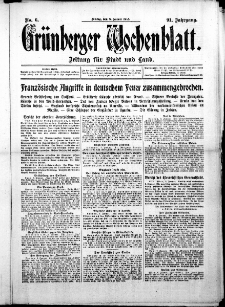 Grünberger Wochenblatt: Zeitung für Stadt und Land, No. 6. ( 8. Januar 1915 )