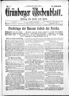 Grünberger Wochenblatt: Zeitung für Stadt und Land, No. 7. ( 9. Januar 1915 )