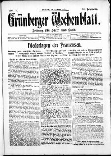 Grünberger Wochenblatt: Zeitung für Stadt und Land, No. 11. ( 14. Januar 1915 )