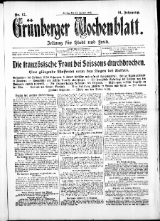 Grünberger Wochenblatt: Zeitung für Stadt und Land, No. 12. ( 15. Januar 1915 )