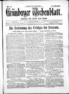 Grünberger Wochenblatt: Zeitung für Stadt und Land, No. 13. ( 16. Januar 1915 )