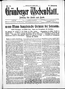 Grünberger Wochenblatt: Zeitung für Stadt und Land, No. 14. ( 17. Januar 1915 )