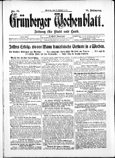 Grünberger Wochenblatt: Zeitung für Stadt und Land, No. 15. ( 19. Januar 1915 )