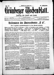 Grünberger Wochenblatt: Zeitung für Stadt und Land, No. 27. ( 2. Februar 1915 )