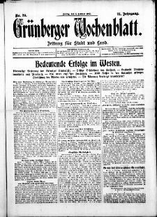 Grünberger Wochenblatt: Zeitung für Stadt und Land, No. 30. ( 5. Februar 1915 )