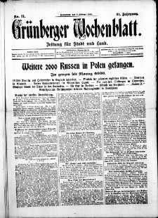 Grünberger Wochenblatt: Zeitung für Stadt und Land, No. 31. ( 2. Februar 1915 )