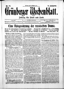 Grünberger Wochenblatt: Zeitung für Stadt und Land, No. 36. ( 12. Februar 1915 )