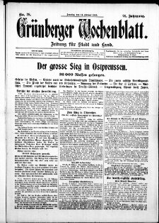Grünberger Wochenblatt: Zeitung für Stadt und Land, No. 38. ( 14. Februar 1915 )