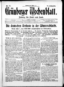 Grünberger Wochenblatt: Zeitung für Stadt und Land, No. 51. ( 2. März 1915 )