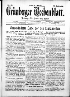 Grünberger Wochenblatt: Zeitung für Stadt und Land, No. 57. ( 9. März 1915 )