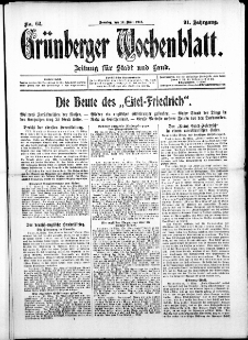 Grünberger Wochenblatt: Zeitung für Stadt und Land, No. 62. ( 14. März 1915 )