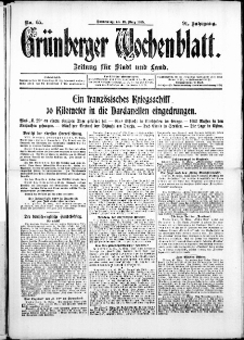 Gr&uuml;nberger Wochenblatt: Zeitung f&uuml;r Stadt und Land, No. 65. ( 18. M&auml;rz 1915 )