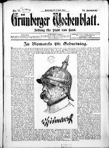 Grünberger Wochenblatt: Zeitung für Stadt und Land, No. 77. ( 31. März 1915 )