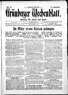 Grünberger Wochenblatt: Zeitung für Stadt und Land, No. 78. ( 2. April 1915 )