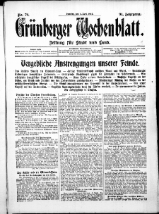 Grünberger Wochenblatt: Zeitung für Stadt und Land, No. 79. ( 4. April 1915 )