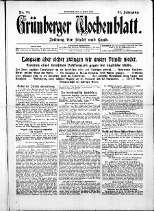 Grünberger Wochenblatt: Zeitung für Stadt und Land, No. 89. ( 17. April 1915 )