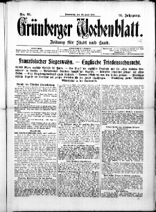 Grünberger Wochenblatt: Zeitung für Stadt und Land, No. 93. ( 22. April 1915 )