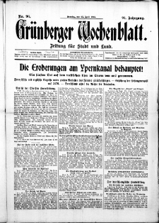 Grünberger Wochenblatt: Zeitung für Stadt und Land, No. 96. ( 25. April 1915 )