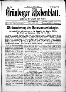 Grünberger Wochenblatt: Zeitung für Stadt und Land, No. 97. ( 27. April 1915 )