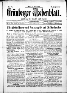 Grünberger Wochenblatt: Zeitung für Stadt und Land, No. 98. ( 28. April 1915 )