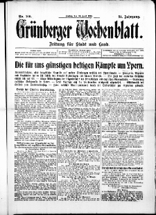 Grünberger Wochenblatt: Zeitung für Stadt und Land, No. 100. ( 30. April 1915 )