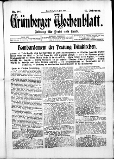 Grünberger Wochenblatt: Zeitung für Stadt und Land, No. 101. ( 1. Mai 1915 )