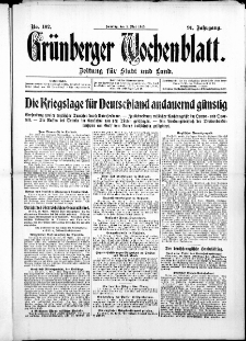 Grünberger Wochenblatt: Zeitung für Stadt und Land, No. 102. ( 2. Mai 1915 )