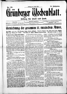 Grünberger Wochenblatt: Zeitung für Stadt und Land, No. 106. ( 7. Mai 1915 )