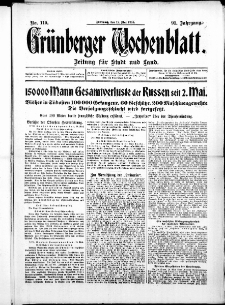 Grünberger Wochenblatt: Zeitung für Stadt und Land, No. 111. ( 12. Mai 1915 )
