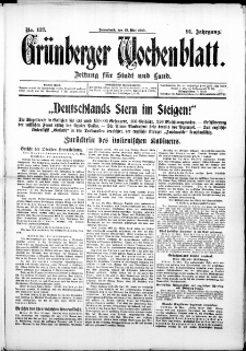 Grünberger Wochenblatt: Zeitung für Stadt und Land, No. 112. ( 15. Mai 1915 )