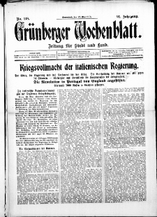 Grünberger Wochenblatt: Zeitung für Stadt und Land, No. 118. ( 22. Mai 1915 )