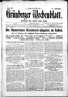 Grünberger Wochenblatt: Zeitung für Stadt und Land, No. 119. ( 23. Mai 1915 )