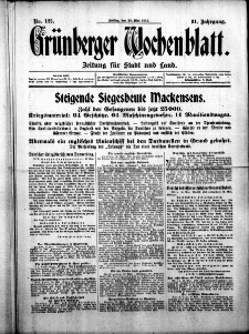 Grünberger Wochenblatt: Zeitung für Stadt und Land, No. 122. ( 28. Mai 1915 )