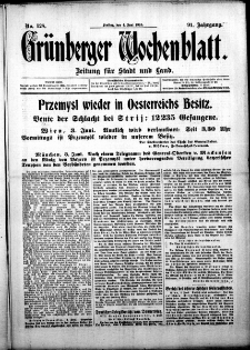 Grünberger Wochenblatt: Zeitung für Stadt und Land, No. 128. ( 4. Juni 1915 )