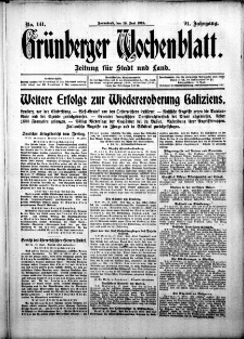Grünberger Wochenblatt: Zeitung für Stadt und Land, No. 141. ( 19. Juni 1915 )
